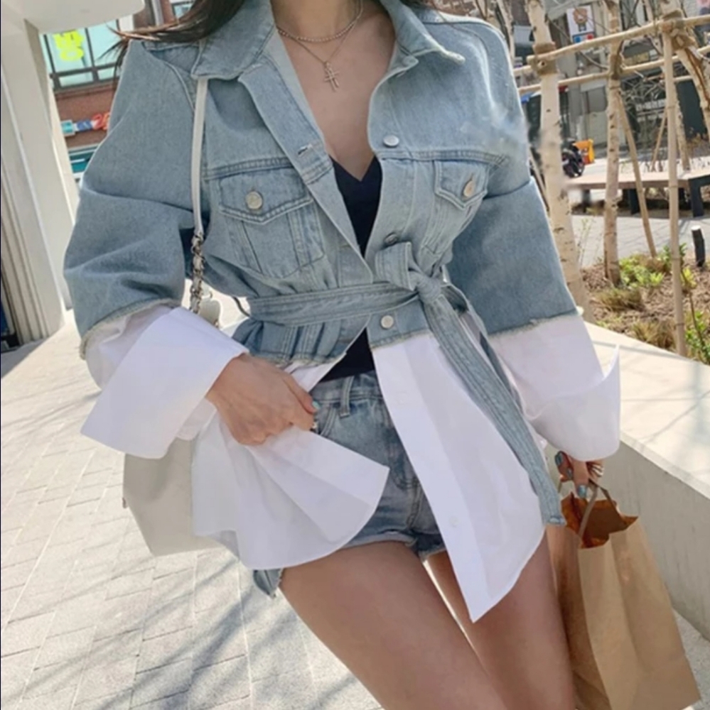 COMING SOON ⚠️🔜LONG SLEEVE BELTED TWO TONE JACKET WITH BELT -PREORDER